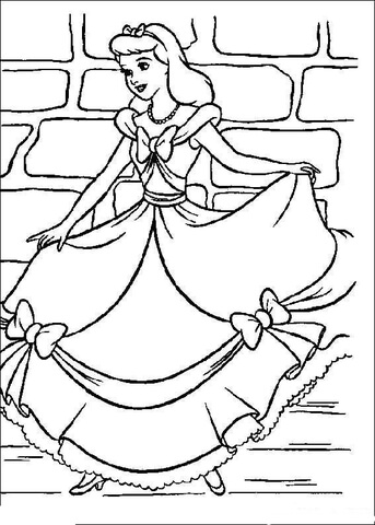 Cinderella And Her Party Gown  Coloring Page